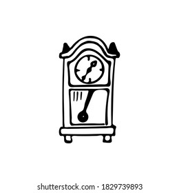 Doodle clock. Hand-drawn old clock isolated on a white background. Vector
