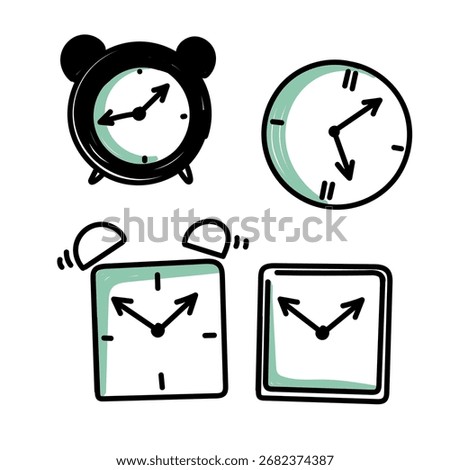 doodle clock icon collection hand drawn