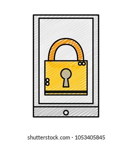 doodle close padlock object inside smartphone technology