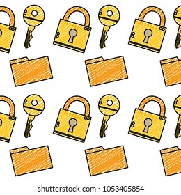 doodle close padlock security and file folder background