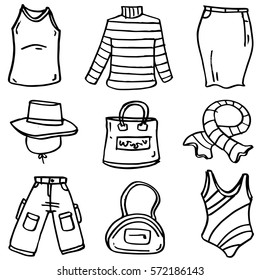 Doodle of clothes accessories collection vector art