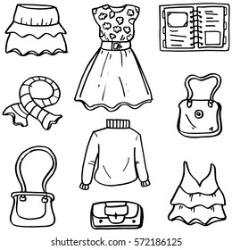 Doodle of clothes accessories object set vector art