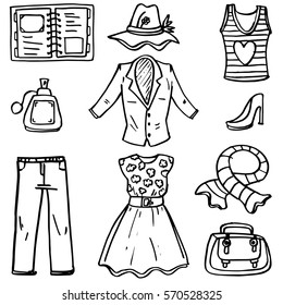 Doodle Clothes Accessories Set Stock Vector (Royalty Free) 570528325 ...