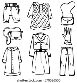 Doodle of clothes and accessories for women vector art