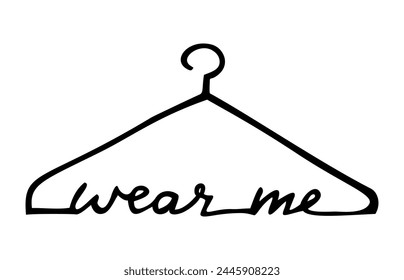 Doodle clothes hanger. Hand drawn cute fashion style scribble