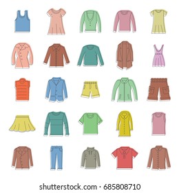Doodle clothes icons set. Doodle clothes vector illustration for design and web isolated on white background. Clothes vector object for labels, logos