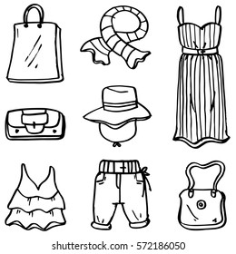 Doodle of clothes set object vector art collection stock