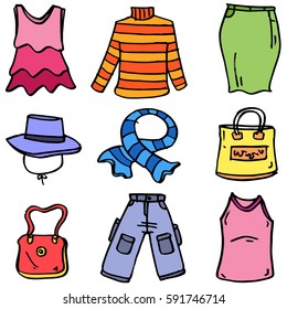 Doodle of clothes set women vector art collection