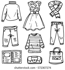 Doodle of clothes style set hand draw