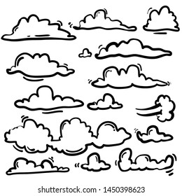 doodle cloud collection hand drawn cartoon style illustration