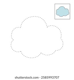 Doodle cloud coloring pages worksheets for kids activity printable. Trace and color cloud. Summer cartoon cloud clip art vector isolated on white background.