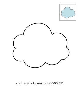 Doodle cloud coloring pages worksheets for kids activity printable. Trace and color cloud. Summer cartoon cloud clip art vector isolated on white background.