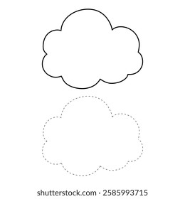 Doodle cloud coloring pages worksheets for kids activity printable. Trace and color cloud. Summer cartoon cloud clip art vector isolated on white background.