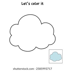 Doodle cloud coloring pages worksheets for kids activity printable. Trace and color cloud. Summer cartoon cloud clip art vector isolated on white background.