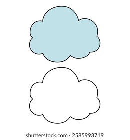 Doodle cloud coloring pages worksheets for kids activity printable. Trace and color cloud. Summer cartoon cloud clip art vector isolated on white background.