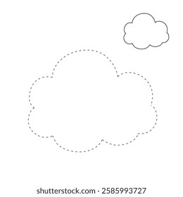 Doodle cloud coloring pages worksheets for kids activity printable. Trace and color cloud. Summer cartoon cloud clip art vector isolated on white background.