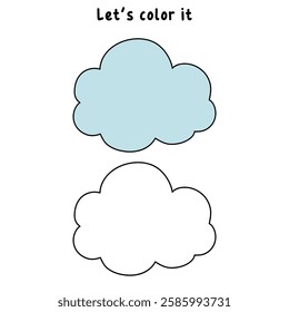 Doodle cloud coloring pages worksheets for kids activity printable. Trace and color cloud. Summer cartoon cloud clip art vector isolated on white background.