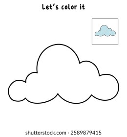 Doodle cloud coloring pages worksheets for kids activity printable. Trace and color cloud. Summer cartoon cloud clip art vector isolated on white background.