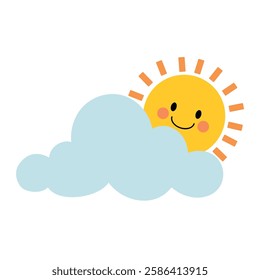 Doodle cloud and happy sun illustration vector. Cartoon cute summer sun and cloud clip art vector. Sunny day. Happy sunny. Happy sunshine. 