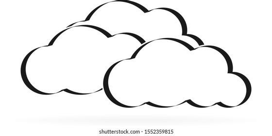 doodle cloud icon, kids hand drawing line art, vector illustration