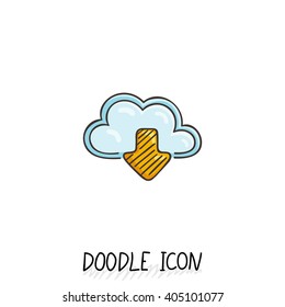 Doodle cloud icon. Online store, upload and download, file sharing.