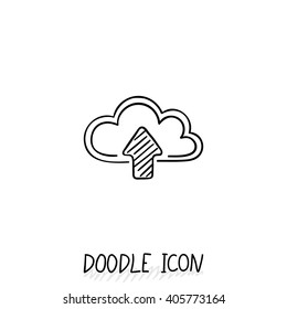 Doodle cloud icon. Online store, upload and download, file sharing.