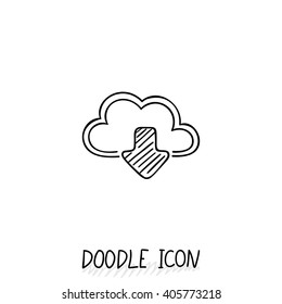 Doodle cloud icon. Online store, upload and download, file sharing.