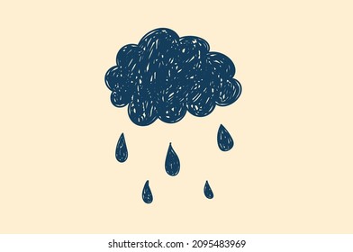 
Doodle cloud icon with rain. Hand drawn childrens illustration