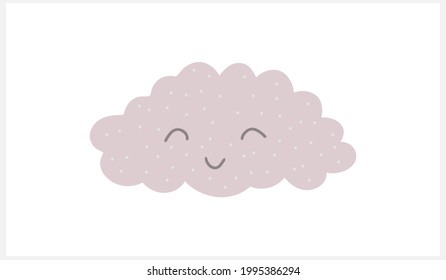 Doodle cloud with smile icon isolated on white. Kids hand drawn art. Cartoon vector stock illustration. EPS 10