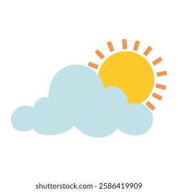 Doodle cloud and sun clip art illustration vector. Cartoon summer sun and cloud clip art. Sunny day. Happy sunny. Happy sunshine.