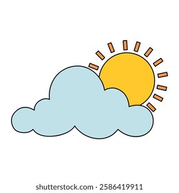 Doodle cloud and sun clip art illustration vector. Cartoon summer sun and cloud clip art. Sunny day. Happy sunny. Happy sunshine.