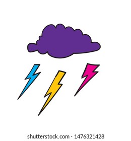 doodle cloud with thunder illustration vector 