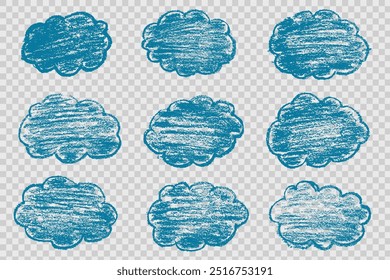 nuvens de doodle com textura de giz ou lápis de cera