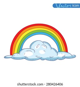Doodle Clouds And Rainbow, Hand Drawn Vector