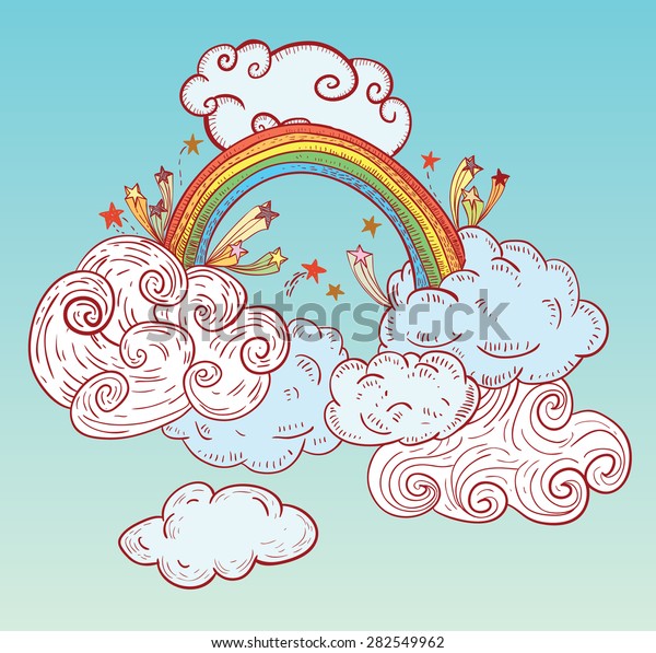 Download Doodle Clouds Rainbow Hand Drawn Vector Stock Vector ...