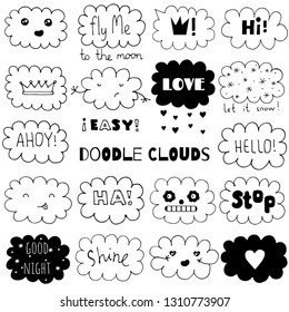 Doodle clouds set. Hand drawn vector illustration