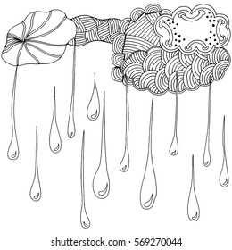 Doodle clouds with water drops 