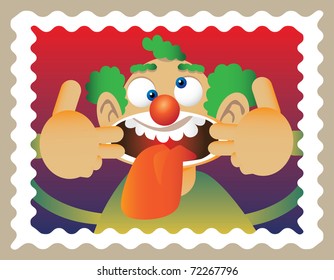doodle clown in stamp - illustration