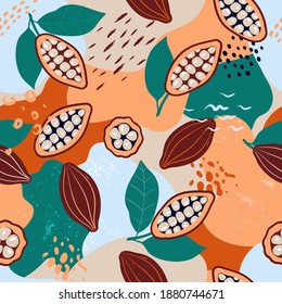 Doodle cocoa and abstract elements. Vector seamless pattern. Hand drawn illustrations.