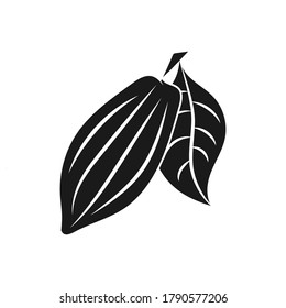 Doodle cocoa with leaf icon isolated on white. Stencil chocolate food. Vector stock illustration. EPS 10