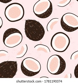 Doodle coconut . Vector seamless pattern. Hand drawn illustrations.