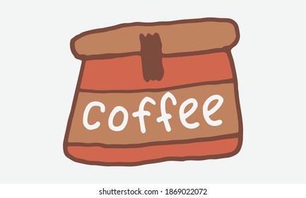 Doodle coffee bag illustration. Simple outline drawing. Morning drink for breakfast. Hand drawn design element