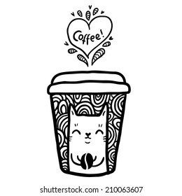 doodle coffee cup with cute cat