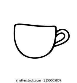 Doodle coffee cup. Cute hot beverage isolated on white background. Outline tea, latte, cappuccino, americano mug with handle. Vector burgundy dishes illustration for coffee shop, cafe, kitchen print