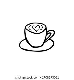 Doodle coffee cup icon illustration in vector. Hand drawn coffee cup illustration in vector on white background