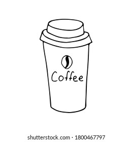 Doodle coffee cup icon illustration in vector. Hand drawn coffee cup illustration in vector on white background