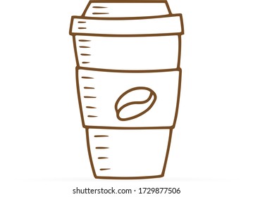 Doodle coffee cup icon isolated on whote. Outline cup (mug) of hot drink. Hand drawing line art. Sketch coffee house logo, label, icon, badge design. Vector stock illustration. EPS 10