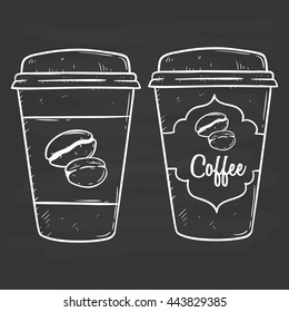Doodle coffee cup on chalkboard background