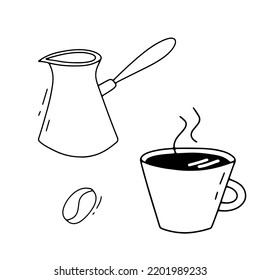 Doodle coffee cup and turk. Vector illustration isolated on white