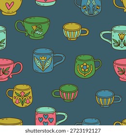 Doodle tazas de café sin patrón. Tazas de estilo escandinavo acogedor Fondo de pantalla